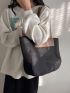 Colorblock Letter Embossed Shoulder Tote Bag