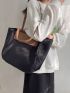 Colorblock Letter Embossed Shoulder Tote Bag