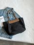 Colorblock Letter Embossed Shoulder Tote Bag