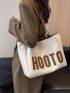 Letter Patch Decor Shoulder Tote Bag