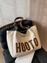 Letter Patch Decor Shoulder Tote Bag