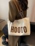 Letter Patch Decor Shoulder Tote Bag