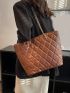 Quilted Detail Chain Shoulder Tote Bag