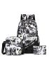 3pcs Allover Print Functional Backpack Set