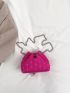 Mini Neon-pink Heart Embroidered Faux Pearl Decor Chain Bucket Bag