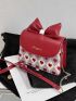 Mini Heart & Geometric Pattern Bow Decor Flap Chain Square Bag