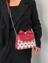 Mini Heart & Geometric Pattern Bow Decor Flap Chain Square Bag