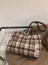 Plaid Pattern Shoulder Tote Bag