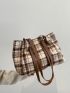 Plaid Pattern Shoulder Tote Bag