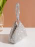 Mini Rhinestone Decor Top Handle Evening Bag, Perfect Bride Purse For Wedding, Prom & Party Events