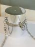 Mini Metallic Chain Bucket Bag, Clear Bag