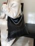 Fringe Trim Chain & Studded Decor Hobo Bag