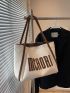 Letter Graphic Shoulder Tote Bag