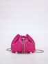 Mini Neon-pink Heart Embroidered Faux Pearl Decor Chain Bucket Bag