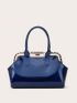 Metal Edge Artificial Patent Leather Rhinestone Decor Top Handbag, Large Solid Color Satchel Bag, Women's Office & Work Purse