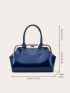 Metal Edge Artificial Patent Leather Rhinestone Decor Top Handbag, Large Solid Color Satchel Bag, Women's Office & Work Purse