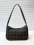 Plaid Pattern Baguette Bag