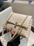 Chevron Quilted Chain Flap Square Bag