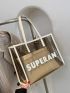 Clear Letter Graphic Shoulder Tote Bag With Inner Pouch