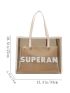 Clear Letter Graphic Shoulder Tote Bag With Inner Pouch