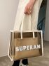 Clear Letter Graphic Shoulder Tote Bag With Inner Pouch