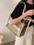 Clear Letter Graphic Shoulder Tote Bag With Inner Pouch