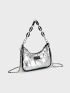 Letter Patch Decor Chain Hobo Bag