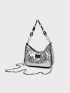 Letter Patch Decor Chain Hobo Bag