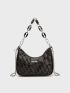 Letter Patch Decor Chain Hobo Bag