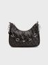 Letter Patch Decor Chain Hobo Bag