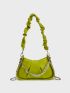 Moon Decor Chain Ruched Bag