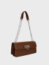 Crocodile Embossed Chain Flap Baguette Bag