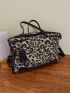 Leopard Pattern Tassel Decor Top Handle Bag