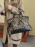 Leopard Pattern Tassel Decor Top Handle Bag