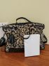 Leopard Pattern Tassel Decor Top Handle Bag