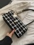 Plaid Pattern Twilly Scarf Decor Baguette Bag