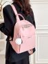 Letter Decor Classic Backpack With Pompom Charm