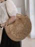 Simple Large Capacity Tote Straw Bag, All-Match Travel Storage Bag, Trendy Beach Bag Hollow Out Straw Bag