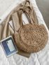 Simple Large Capacity Tote Straw Bag, All-Match Travel Storage Bag, Trendy Beach Bag Hollow Out Straw Bag