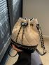 Mini Quilted Drawstring Design Chain Bucket Bag