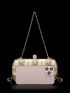 Mini Rhinestone & Faux Pearl Decor Chain Box Bag