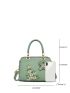 Elegant Floral Pattern Embroidered Square Handbag, Women's Fashion Artificial Leather Shoulder Bag, Trendy Double Handle Purse With Bag Charm, Elegant For Office & Work