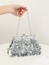 Mini Sequin Decor Kiss Lock Chain Box Bag