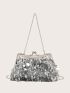 Mini Sequin Decor Kiss Lock Chain Box Bag