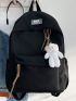 Letter Patch Decor Functional Backpack With Bag Charm