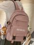 Letter Patch Decor Functional Backpack With Bag Charm