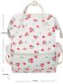 Cherry Graphic Pocket Front Backpack Fashion Zipper Backpack, Women's Trendy Nylon Flap Backpack For Work & School