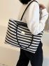 Striped Pattern Shoulder Tote Bag