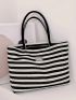 Striped Pattern Shoulder Tote Bag