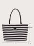 Striped Pattern Shoulder Tote Bag